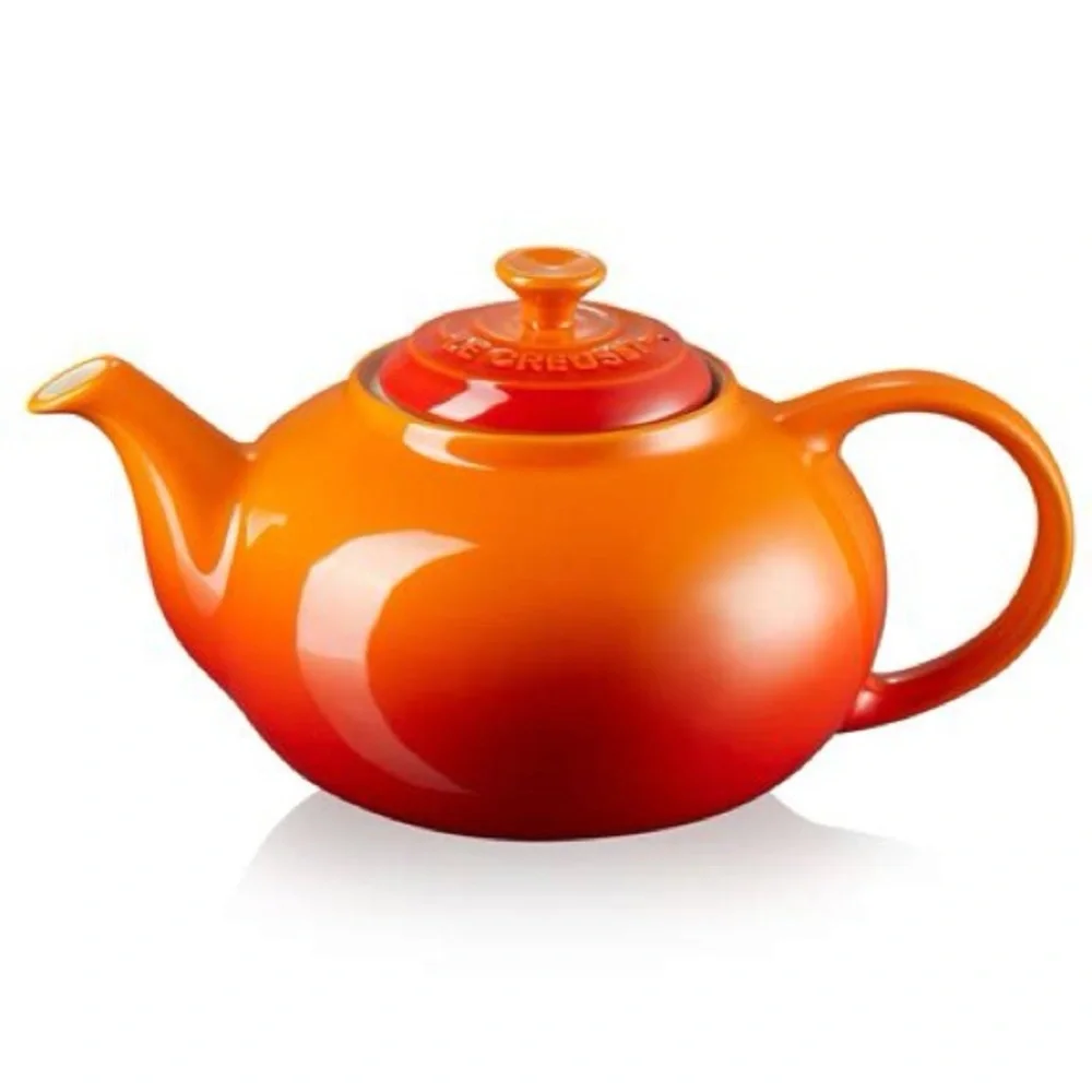 Le Creuset stoneware orange-red flame teapot with stainless steel strainer - Picture 1 of 16